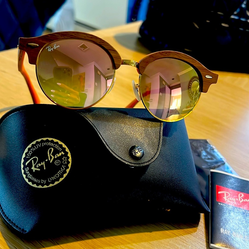 pink orange circle wooden ray-bans